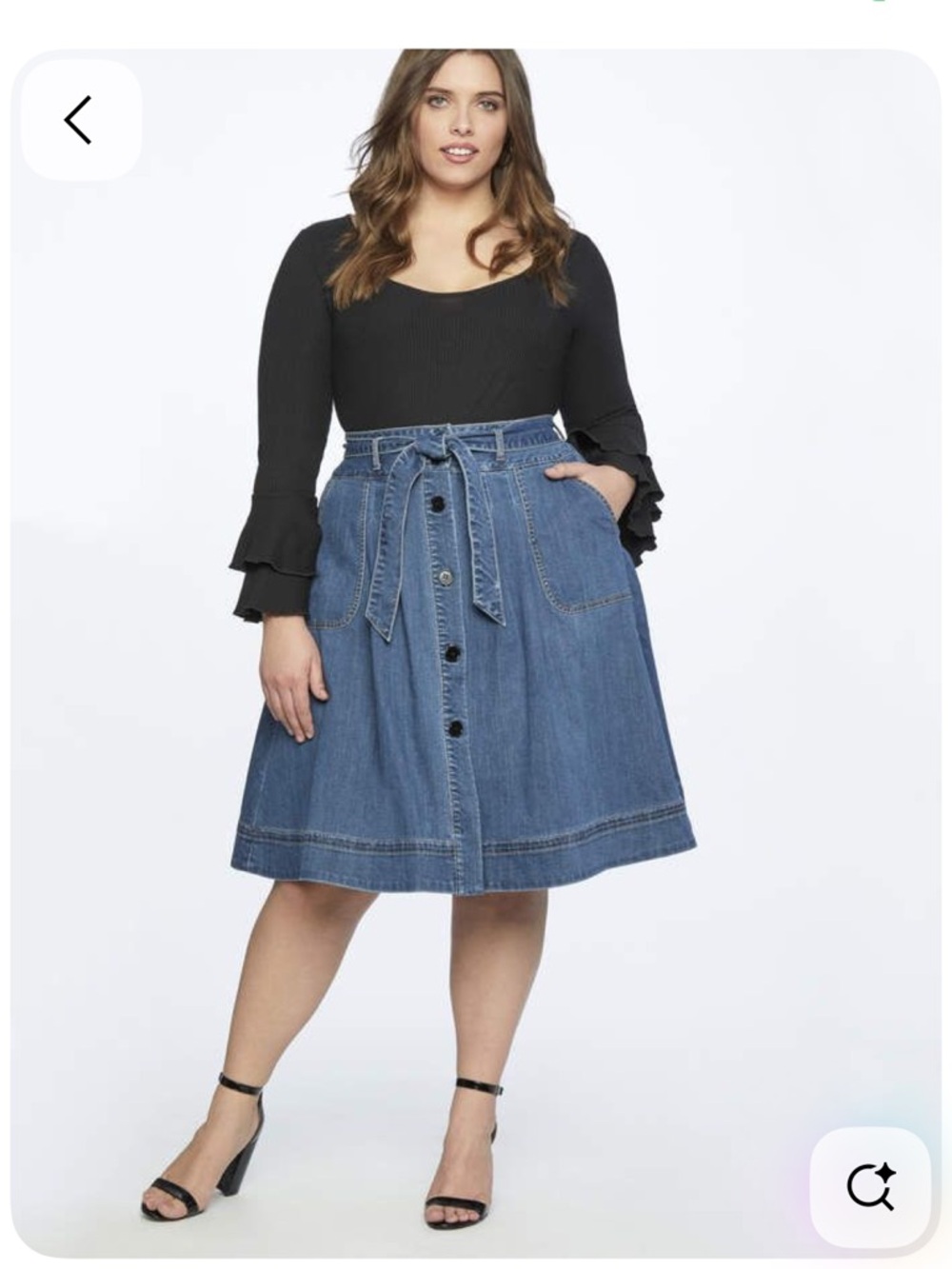Eloquii Button-Front Denim A-Line Skirt with Tie Belt - Picture 4 of 9